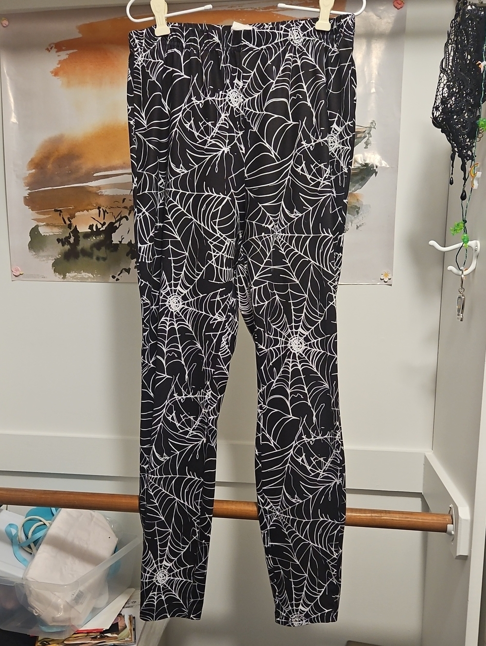 ROMWE Black and White Spiderweb Print Leggings